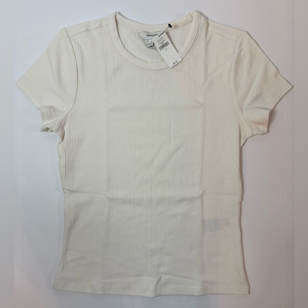 NWT Banana Republic Variegated Ribbed T-Shirt Snow Day White Size S